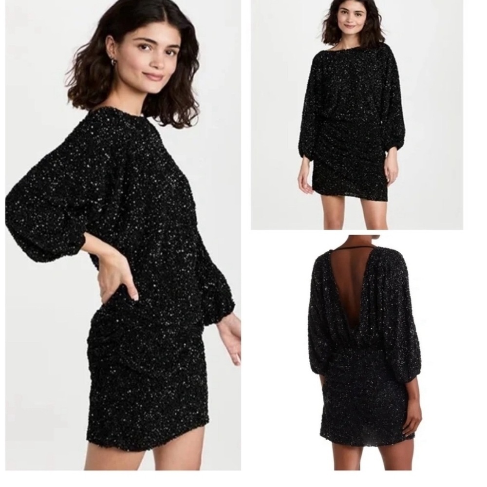 NWT BA&SH BATWING‎ SLEEVE Robe Scarlet Mini DRESS in Noir size small reg $485